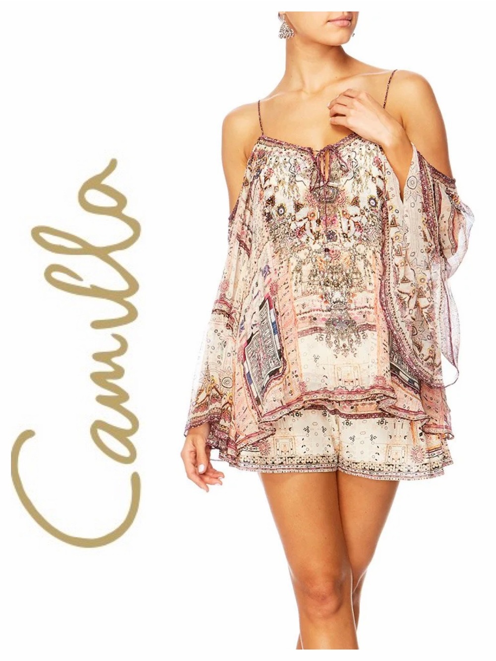 Camilla On The Road Off-Shoulder Drop Sleeve Top Small INDIA collection.